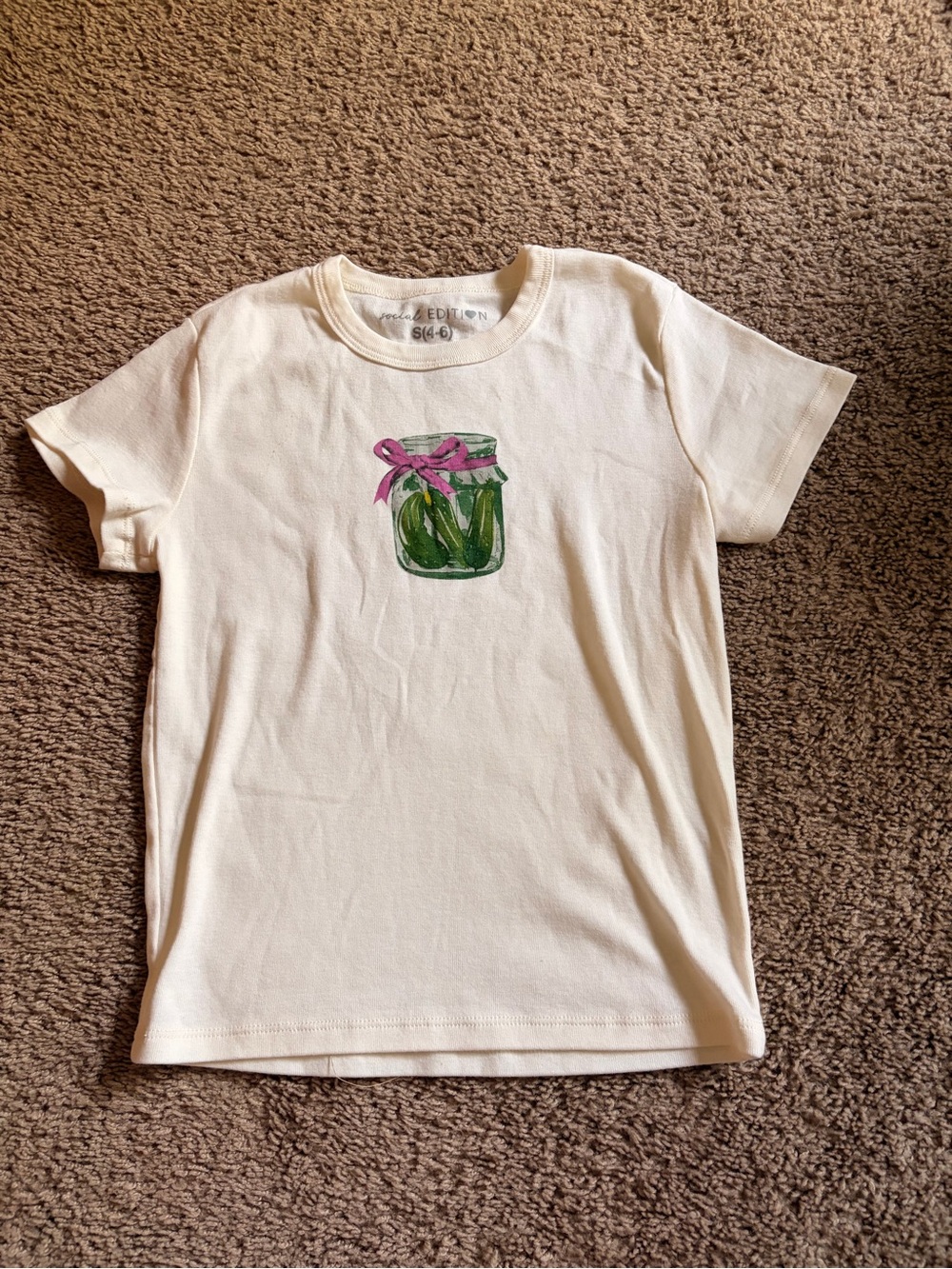 Cream Short Sleeve Tee with Pickle Jar Graphic